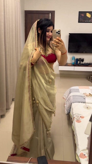 Introduction to the Royal Beige Organza Saree Trend