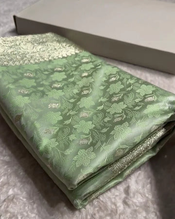 Pista Green Pure Katan Silk Banarasi Saree – Luxury Handloom Bridal & Festive Wear| Sashikala