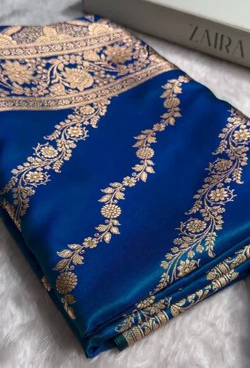 Buy Royal Blue Banarasi Satin Silk Saree