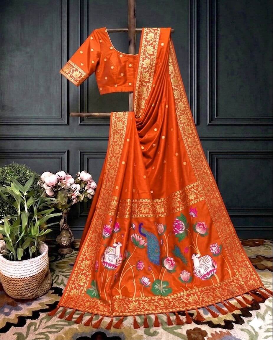  Orrenge Sashikala  Meenakari Motif Festive Saree with blouse