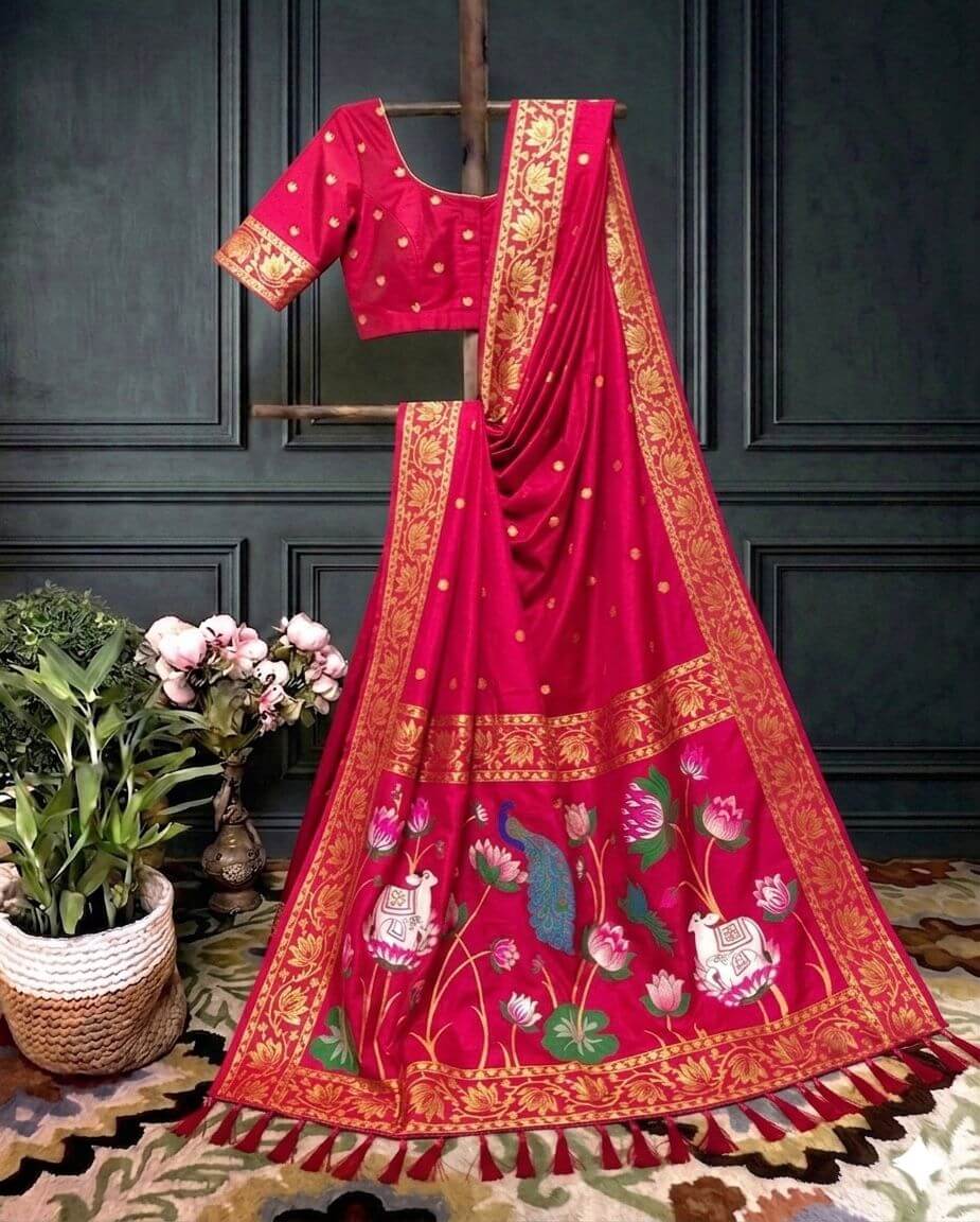 Red  Meenakari Motif Festive Saree with blouse | sashikala