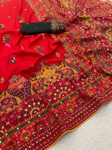 Crimson Utsav – Royal Soft Silk Saree with Heritage Paithani Border