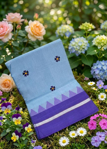 Bluebell Mist – Koteshwar Pure Cotton Saree with Royal Purple Border