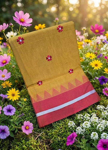 Saffron Bloom – Koteshwar Pure Cotton Saree with Maroon Heritage Border