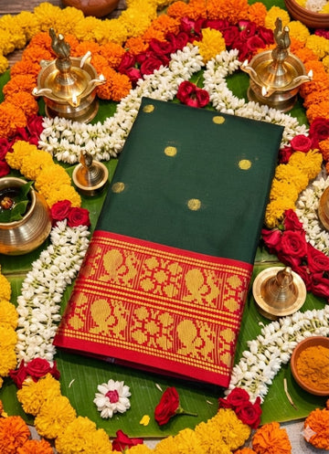 Emerald Utsav – Aura Silk Saree with Royal Zari Heritage Border