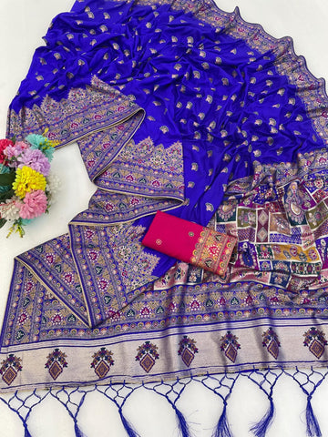 Neelanjali Royale – Royal Blue Silk Saree with Heritage Zari Border & Contrast Blouse