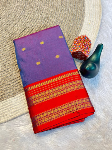 Lavender Purple Aura Silk Saree with Red Zari Border & Unstitched Blouse
