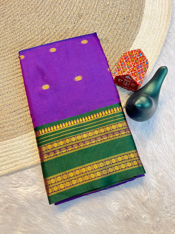 Vibrant Purple Aura Silk Saree with Emerald Green Zari Border & Blouse