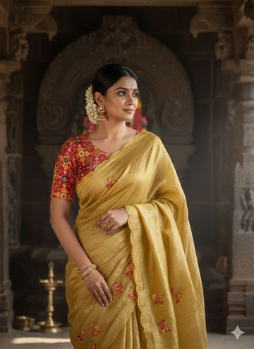 Patola Handwork Two Soft Tone Silk Saree with Cutdana Butterfly Butta