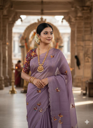 Patola Handwork Soft Silk Saree with Cutdana Butterfly Butta and Rich Designer Pallu