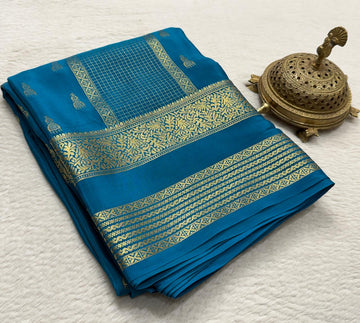 Pure Mysore Silk Saree in Teal Blue
