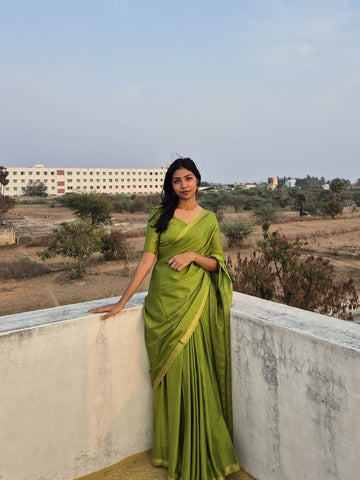 Traditional Olive Green Pure Mysore Silk Saree for Festive Occasions