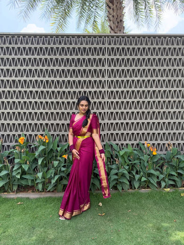 Magenta Pink Kanchipuram Soft Silk Saree with Rich Golden Zari Border