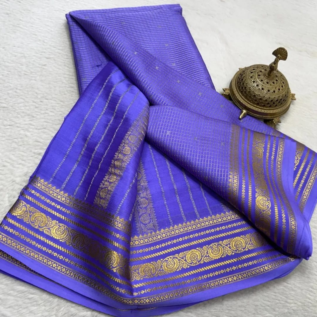 Elegant Mysore Silk Saree with Fine Woven Checks