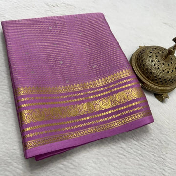 Pure Mysore Crepe Silk Saree Orchid Lavender & Traditional Zari