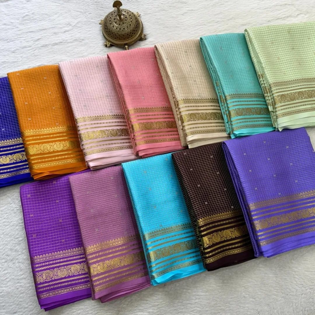 Pastel Pink Mysore Silk Saree in Delicate Zari Micro-Grid