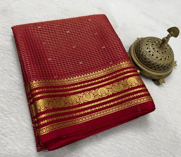 Premium Maroon Red Mysore Crepe Silk Saree in Zari Border