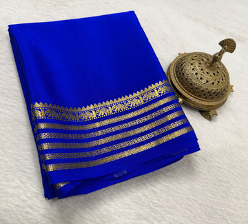 Royal Blue Premium Mysore Silk Saree with Traditional Gold Zari Border