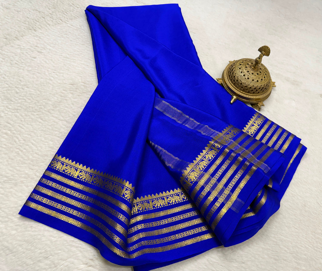 Royal Blue Premium Mysore Silk Saree with Traditional Gold Zari Border