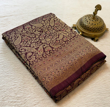 Premium Crepe Brocade Saree with Elephant Motif & Meenakari Weaving | Rich Border | Wedding Saree