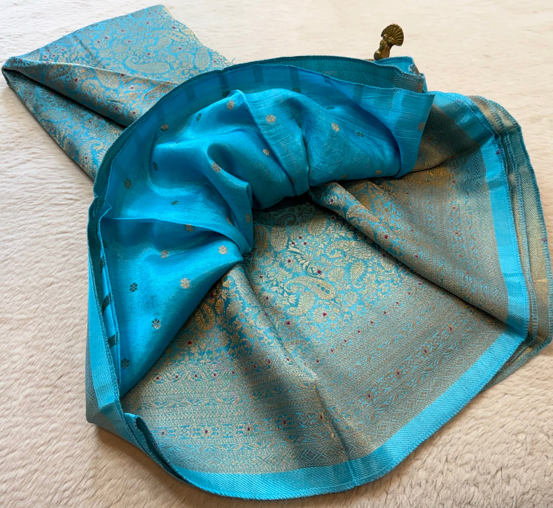 Premium Crepe Brocade Silk Saree | Elephant Motif | Meenakari Weaving | Bridal & Party Wear