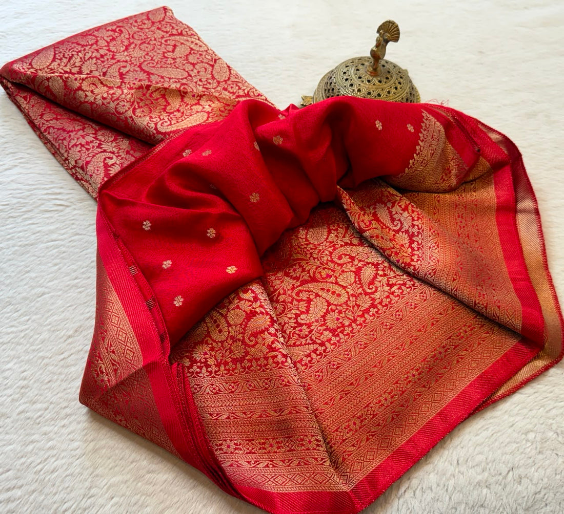 Premium Wedding Crepe Brocade Saree | Elephant Motif | Rich Woven Pallu | Women's Saree