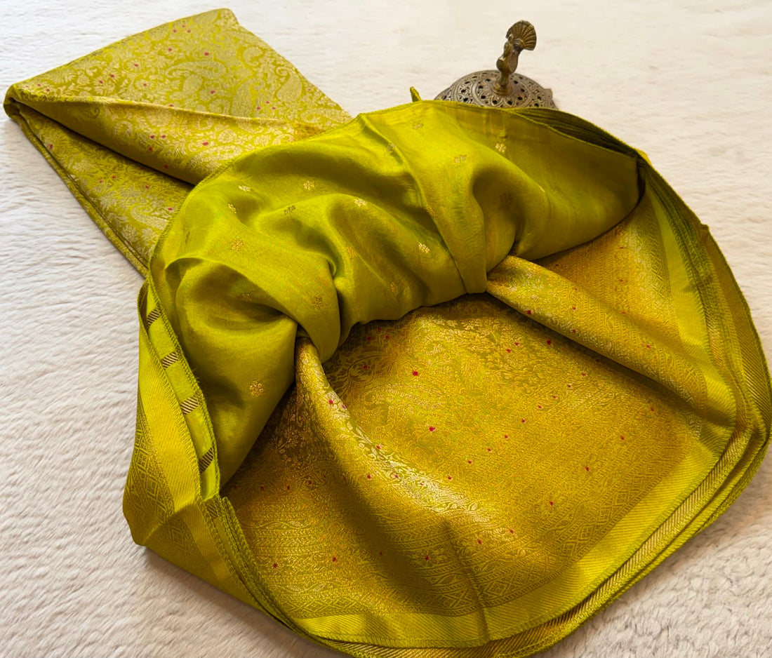 Luxury Crepe Brocade Saree with Rich Border & Matching Brocade Blouse Piece