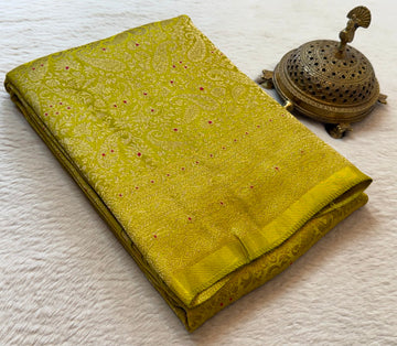 Luxury Crepe Brocade Saree with Rich Border & Matching Brocade Blouse Piece
