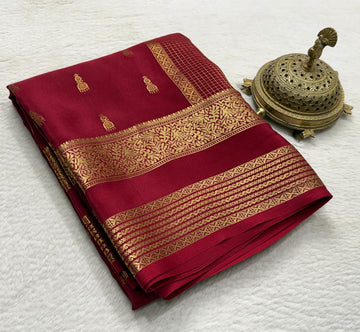 Pure Mysore Crepe Silk Saree in Maroon with Golden Zari