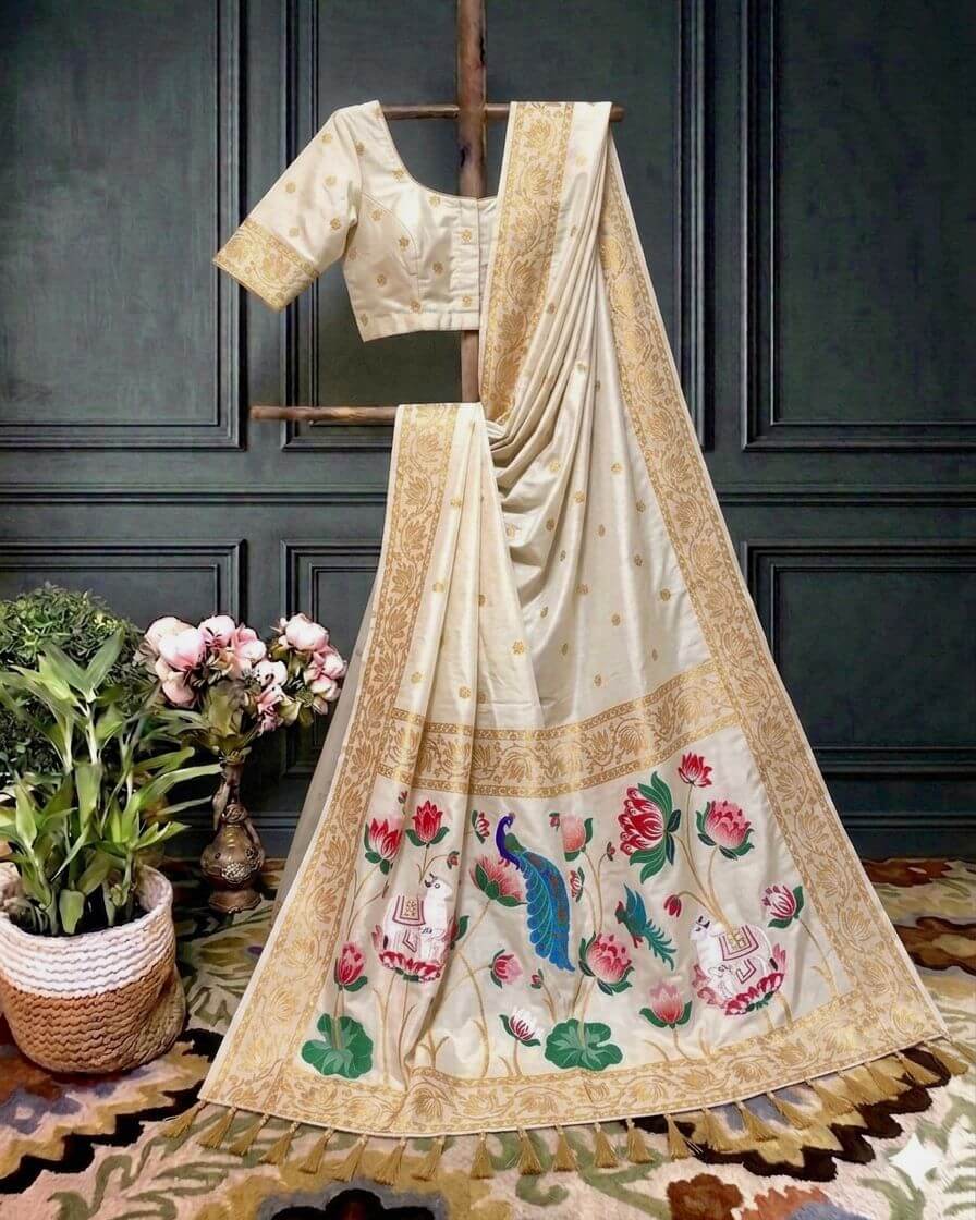  White Sashikala  Meenakari Motif Festive Saree with blouse