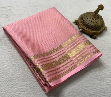 Buy Mysore Silk Saree in Royal Blue Micro Checks with Gold Zari Border and Star Buttas
