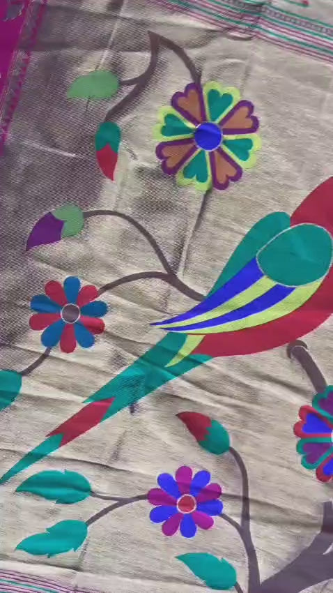 Sashikala  Pure Silk Paithani Saree with Parrot Motif Pallu Pure Silk Paithani Saree with Parrot Motif Pallu