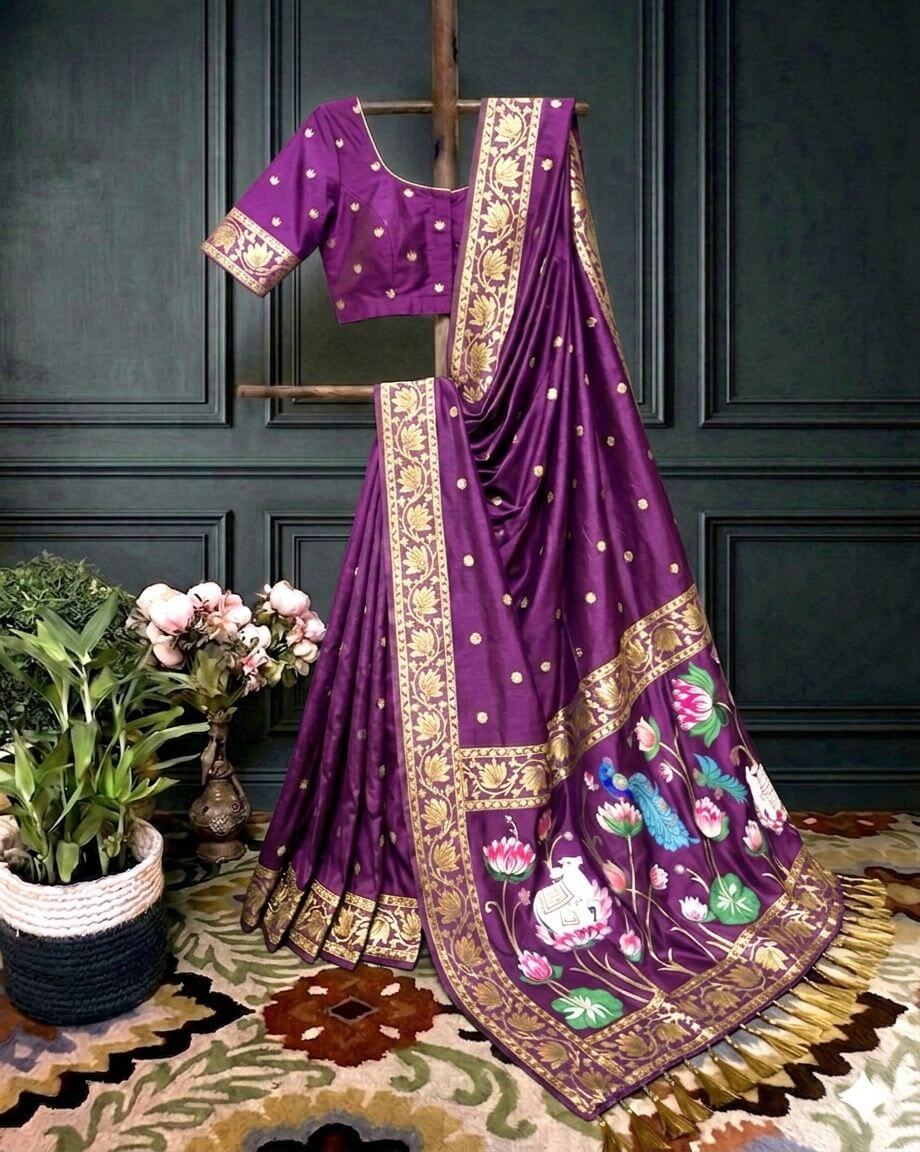   purple Meenakari Motif Festive Saree with blouse| sashikala