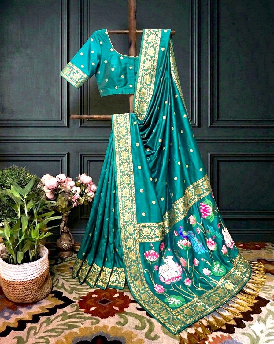  Green Sashikala  Meenakari Motif Festive Saree with blouse