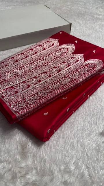 Sashikala Red Banarasi Mashru Silk Saree
