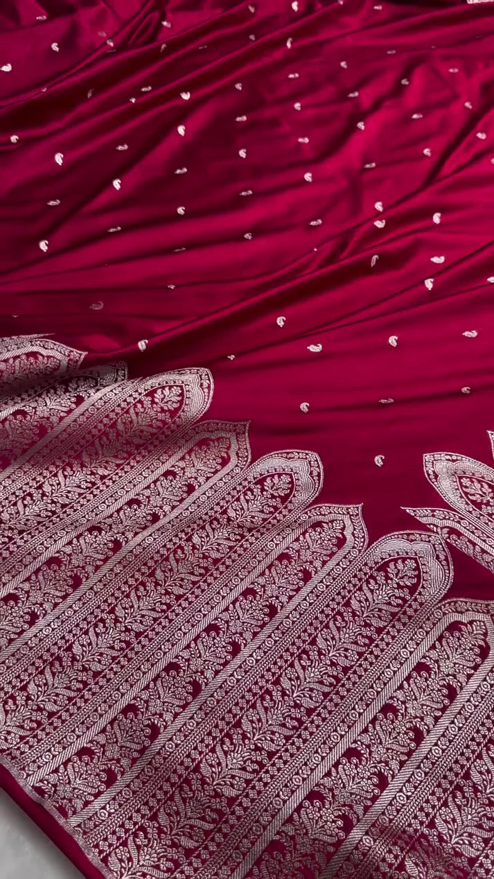 Maroon Banarasi Silk Saree with Intricate Silver Zari Pallu | Sashikala